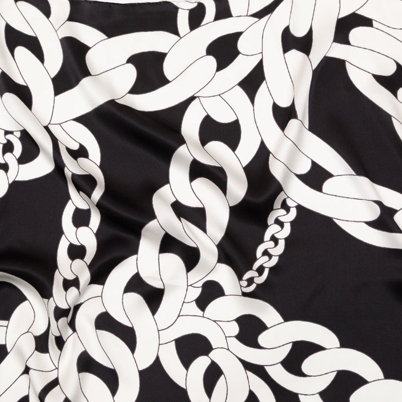 Mood Exclusive Italian Black and White Large Chains Digitally Printed Silk Charmeuse