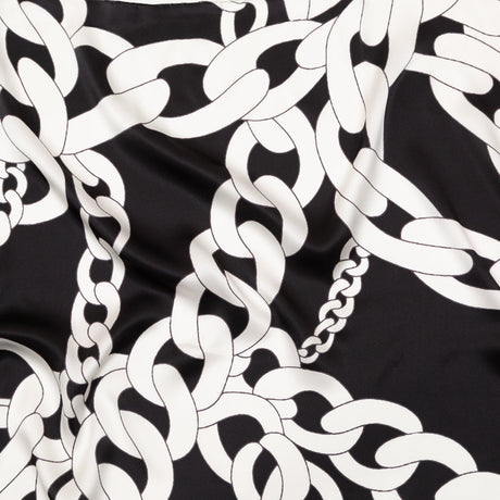 Mood Exclusive Italian Black and White Large Chains Digitally Printed Silk Charmeuse