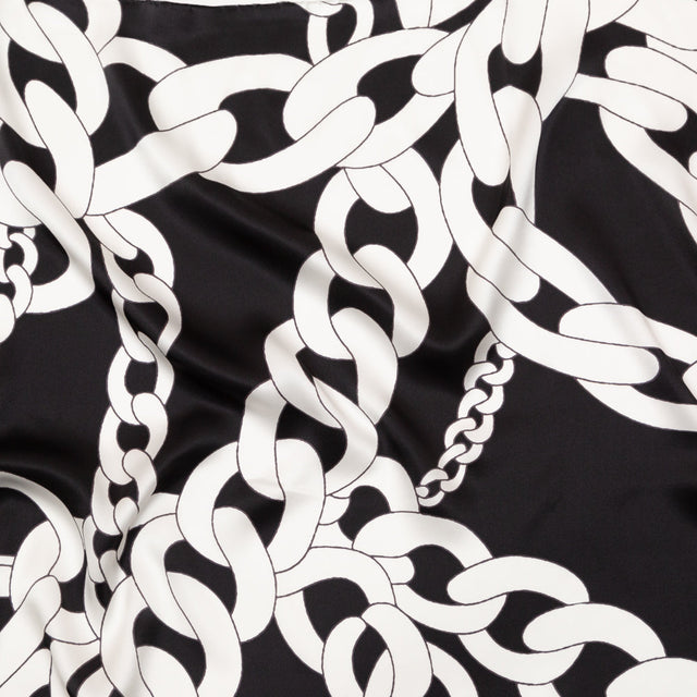 Mood Exclusive Italian Black and White Large Chains Digitally Printed Silk Charmeuse