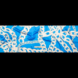 Mood Exclusive Italian Cerulean Blue and Almond Milk Large Chains Digitally Printed Silk Charmeuse