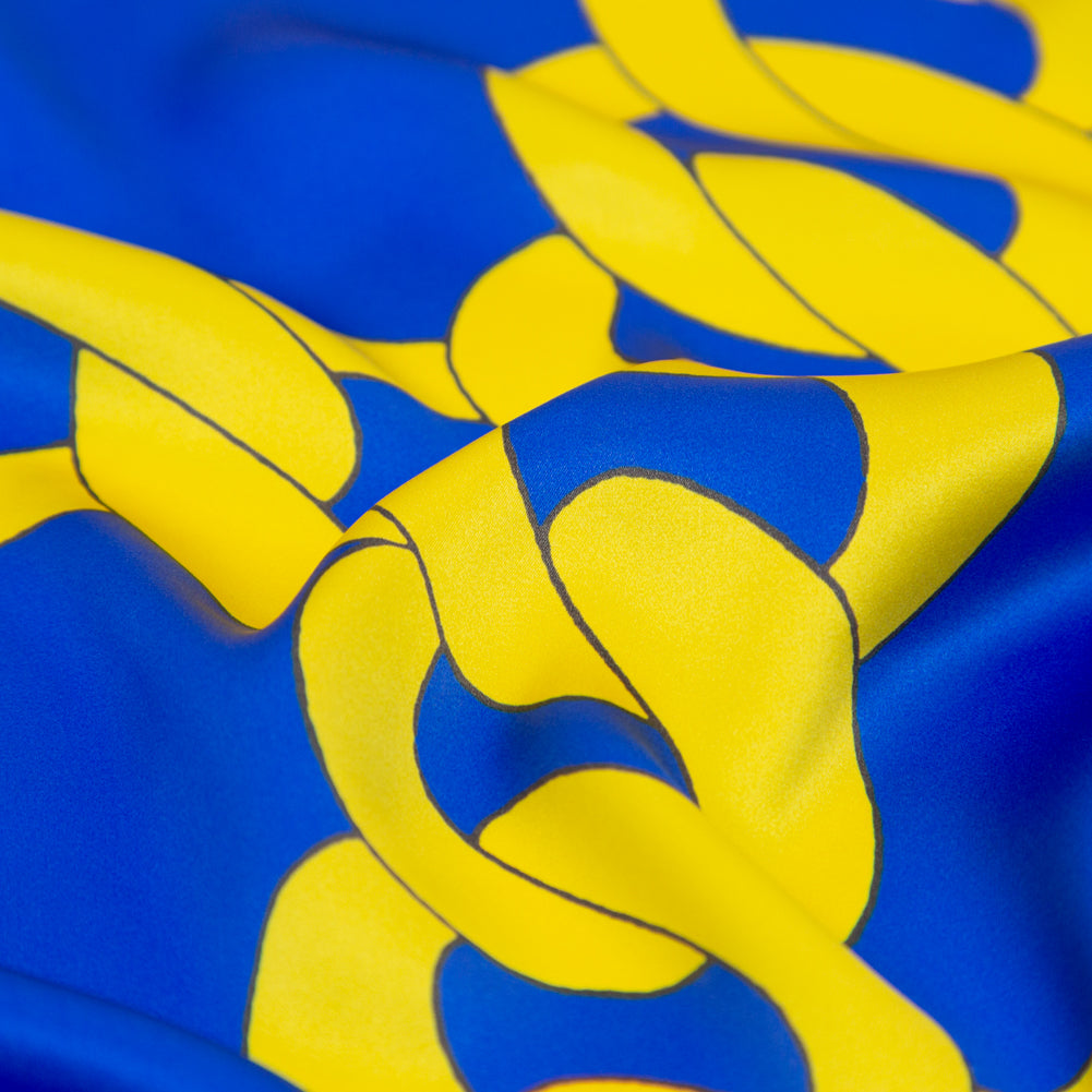 Mood Exclusive Italian Blue and Yellow Large Chains Digitally Printed Silk Charmeuse