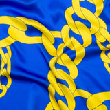 Mood Exclusive Italian Blue and Yellow Large Chains Digitally Printed Silk Charmeuse