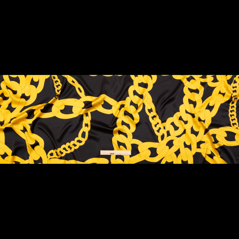 Mood Exclusive Italian Black and Gold Large Chains Digitally Printed Silk Charmeuse