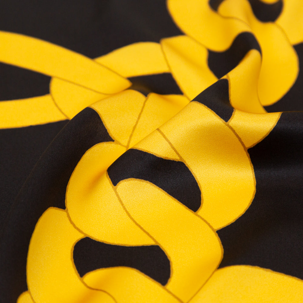 Mood Exclusive Italian Black and Gold Large Chains Digitally Printed Silk Charmeuse