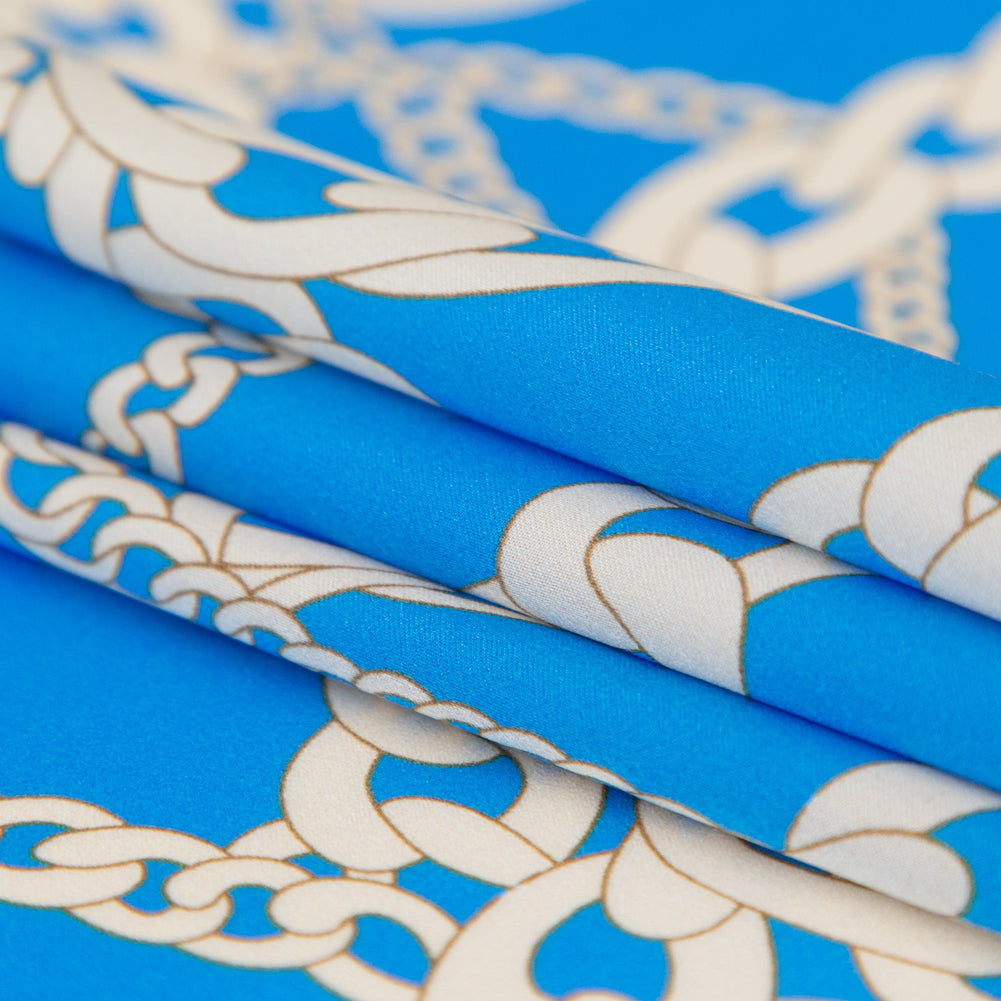 Mood Exclusive Italian Light Blue and Oatmeal Chains Digitally Printed Silk Charmeuse