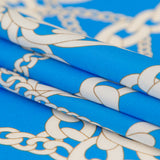 Mood Exclusive Italian Light Blue and Oatmeal Chains Digitally Printed Silk Charmeuse