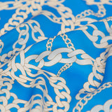 Mood Exclusive Italian Light Blue and Oatmeal Chains Digitally Printed Silk Charmeuse