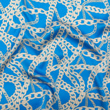 Mood Exclusive Italian Light Blue and Oatmeal Chains Digitally Printed Silk Charmeuse