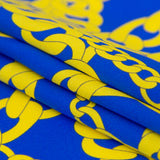 Mood Exclusive Italian Blue and Yellow Chains Digitally Printed Silk Charmeuse
