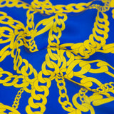 Mood Exclusive Italian Blue and Yellow Chains Digitally Printed Silk Charmeuse