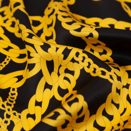 Mood Exclusive Italian Black and Gold Chains Digitally Printed Silk Charmeuse