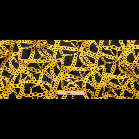 Mood Exclusive Italian Black and Gold Chains Digitally Printed Silk Charmeuse