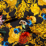 Mood Exclusive Italian Black and Gold Ornate Floral Digitally Printed Silk Charmeuse