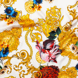 Mood Exclusive Italian White and Gold Ornate Floral Digitally Printed Silk Charmeuse