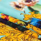 Mood Exclusive Italian Turquoise and Gold Ornate Floral Digitally Printed Silk Charmeuse