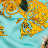 Mood Exclusive Italian Turquoise and Gold Ornate Floral Digitally Printed Silk Charmeuse