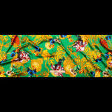 Mood Exclusive Italian Kelly Green and Gold Ornate Floral Digitally Printed Silk Charmeuse