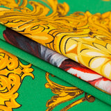Mood Exclusive Italian Kelly Green and Gold Ornate Floral Digitally Printed Silk Charmeuse