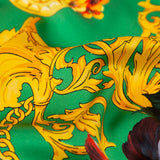Mood Exclusive Italian Kelly Green and Gold Ornate Floral Digitally Printed Silk Charmeuse