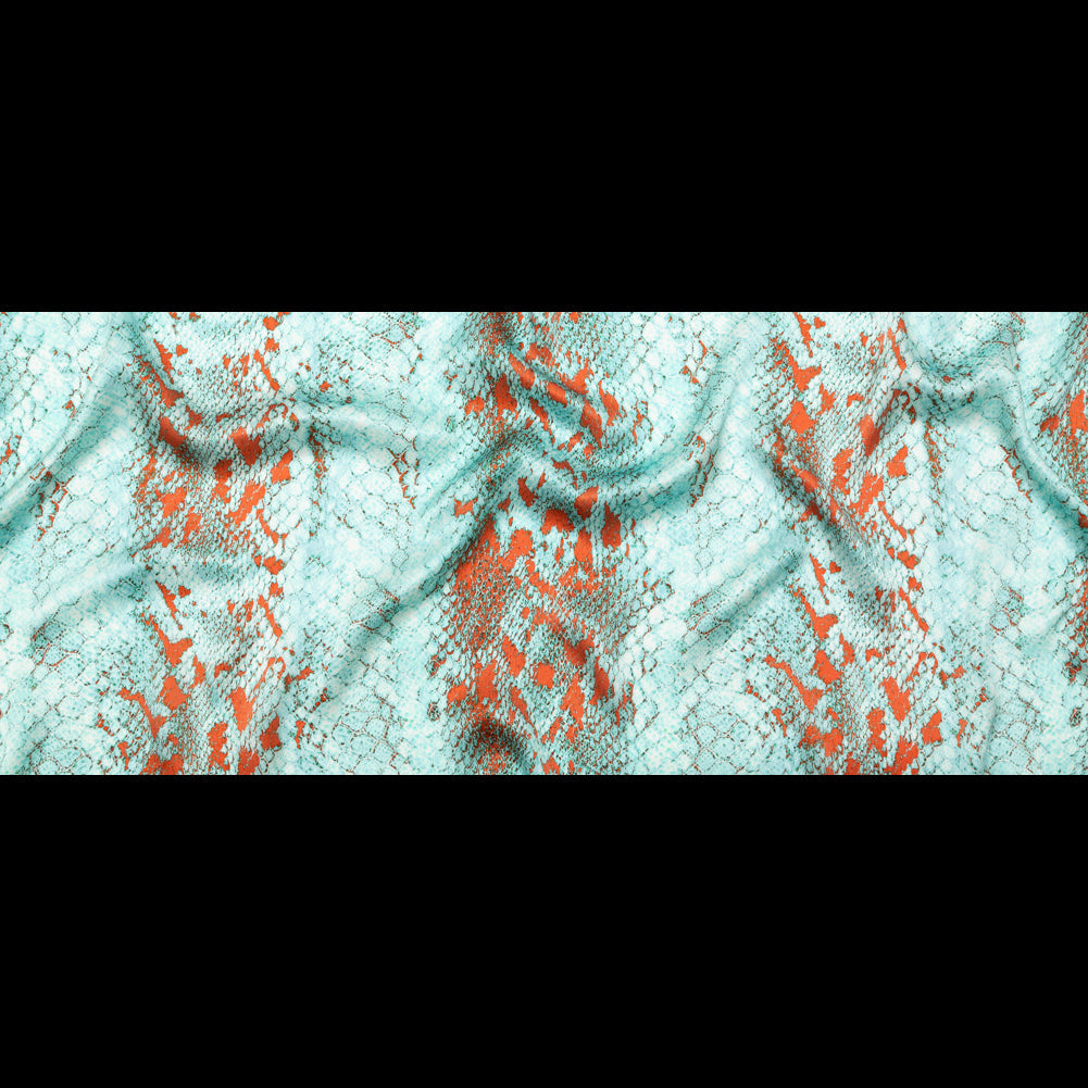 Mood Exclusive Italian Aqua and Chili Python Printed Silk Charmeuse