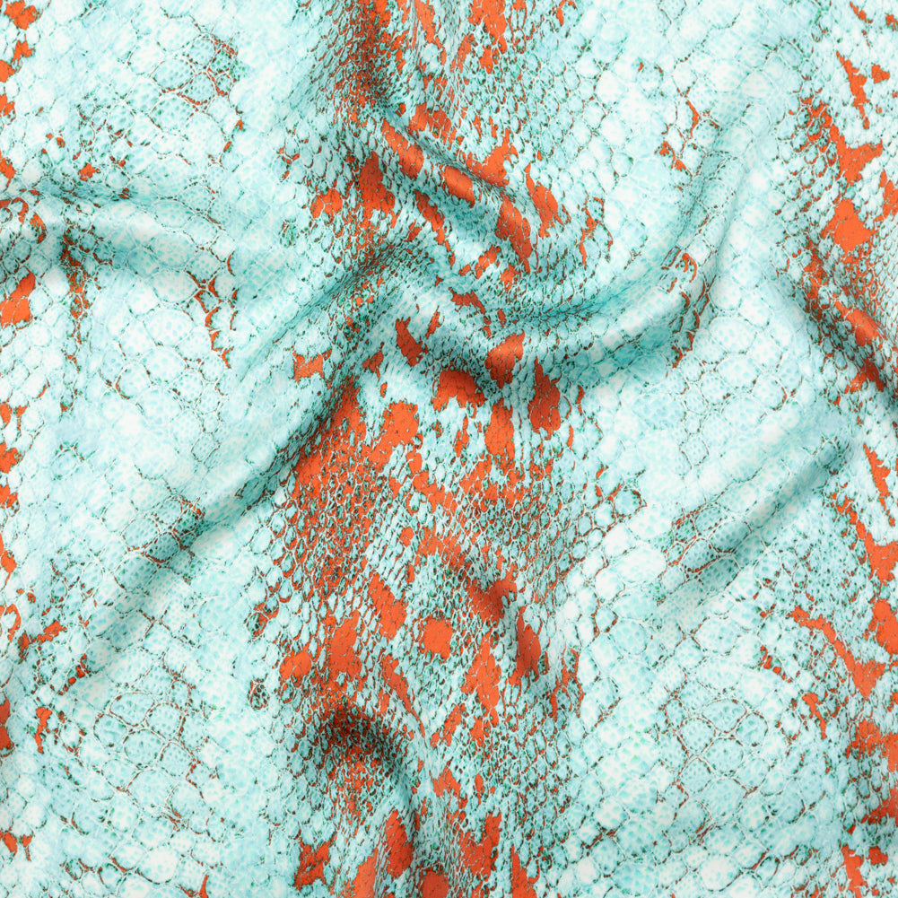 Mood Exclusive Italian Aqua and Chili Python Printed Silk Charmeuse