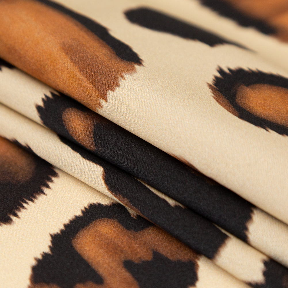 Mood Exclusive Italian Natural and Brown Abstract Digitally Printed Silk Charmeuse