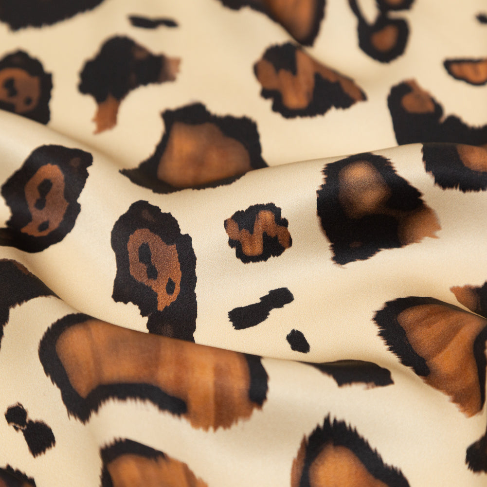 Mood Exclusive Italian Natural and Brown Abstract Digitally Printed Silk Charmeuse