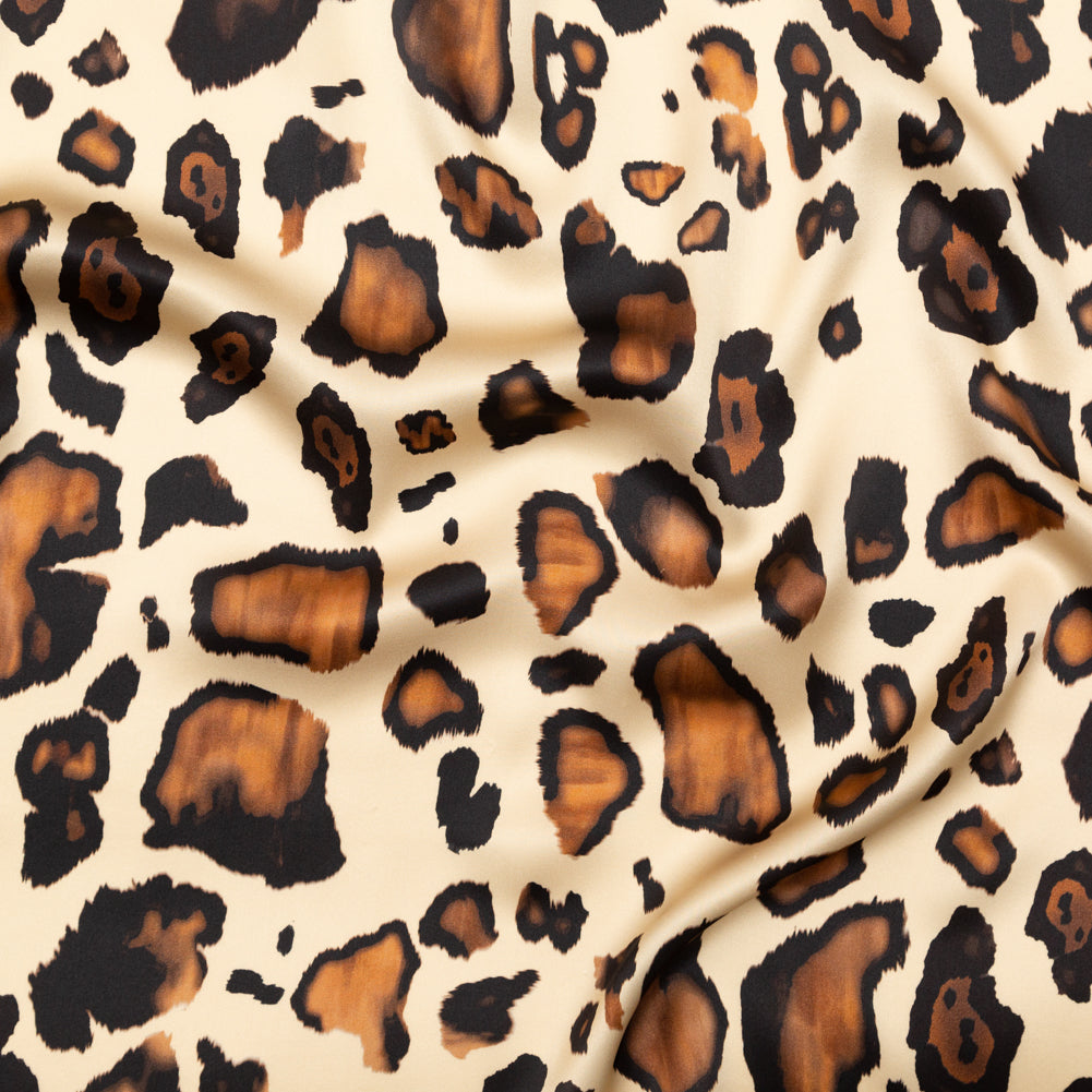 Mood Exclusive Italian Natural and Brown Abstract Digitally Printed Silk Charmeuse