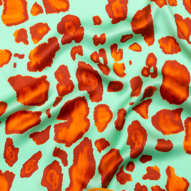 Mood Exclusive Italian Mint, Red and Orange Abstract Digitally Printed Silk Charmeuse