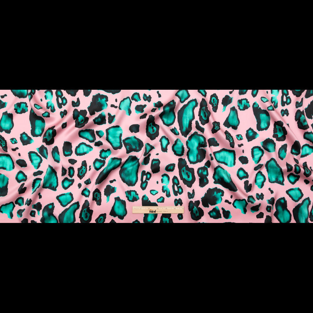 Mood Exclusive Italian Pink and Turquoise Abstract Digitally Printed Silk Charmeuse