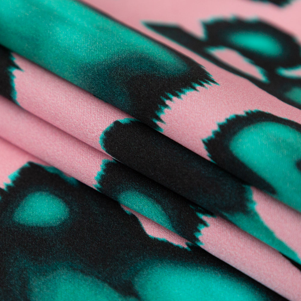 Mood Exclusive Italian Pink and Turquoise Abstract Digitally Printed Silk Charmeuse