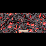 Mood Exclusive Italian Gray and Red Abstract Digitally Printed Silk Charmeuse