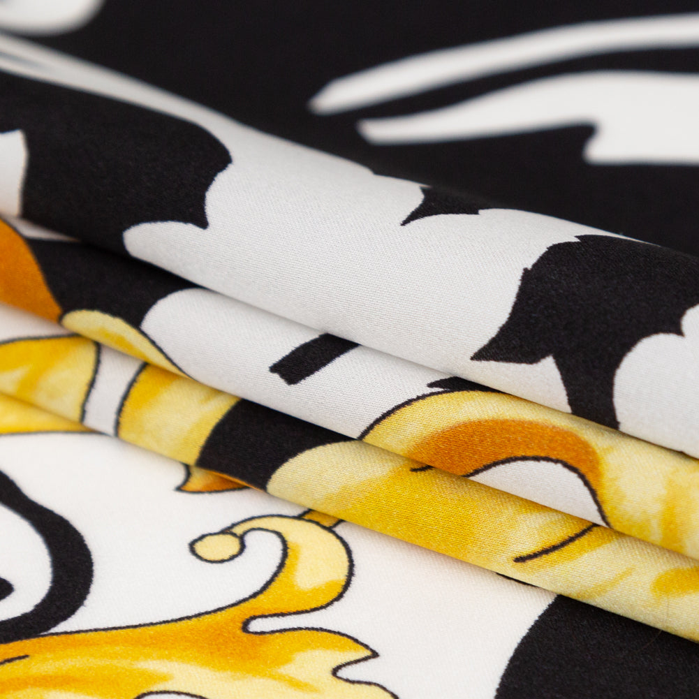 Mood Exclusive Italian Black, White and Gold Ornate Zebra Digitally Printed Silk Charmeuse