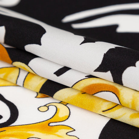Mood Exclusive Italian Black, White and Gold Ornate Zebra Digitally Printed Silk Charmeuse