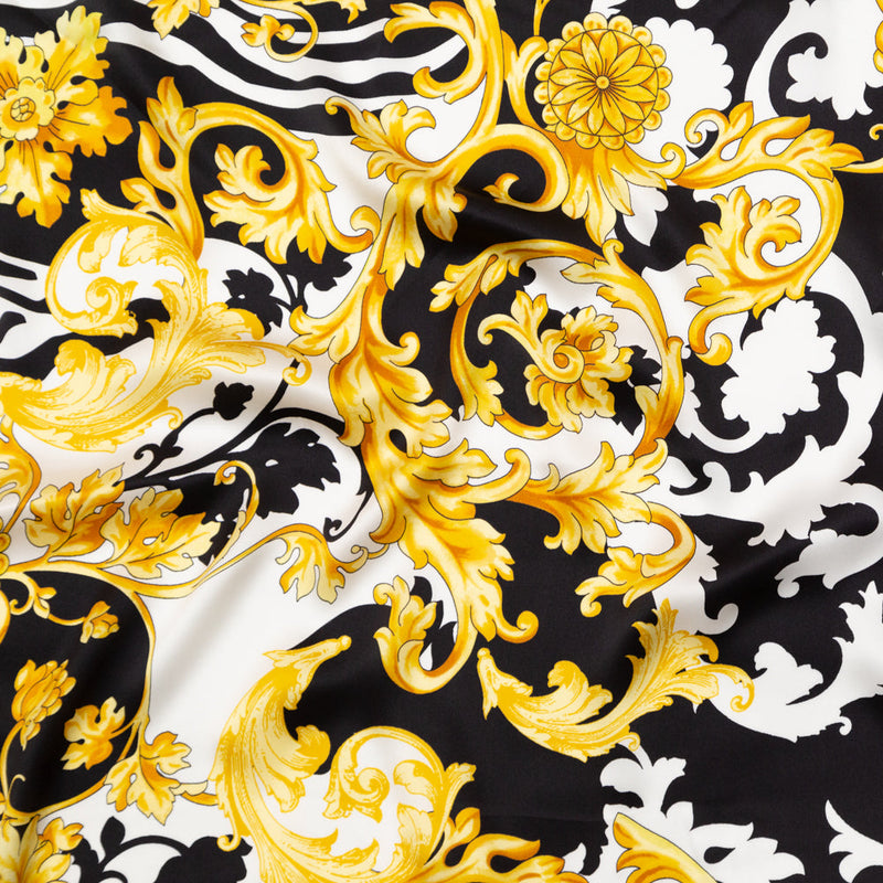 Mood Exclusive Italian Black, White and Gold Ornate Zebra Digitally Printed Silk Charmeuse