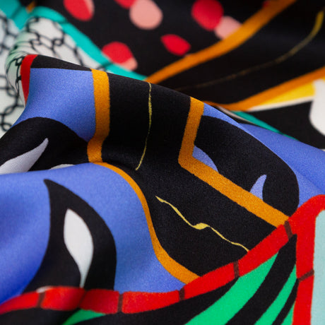 Mood Exclusive Italian Multicolor Patchwork Pattern Play Digitally Printed Silk Charmeuse
