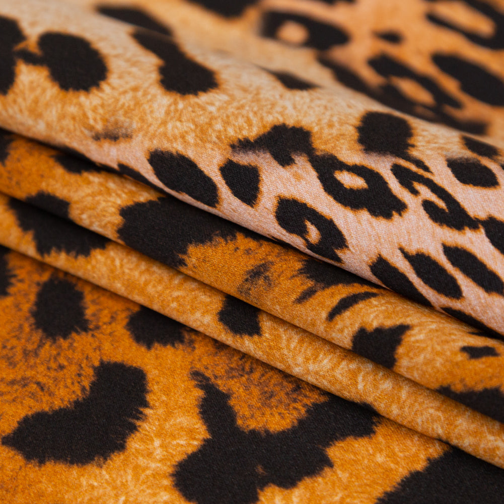 Mood Exclusive Italian Golden Brown Jaguar Digitally Printed Silk Charmeuse