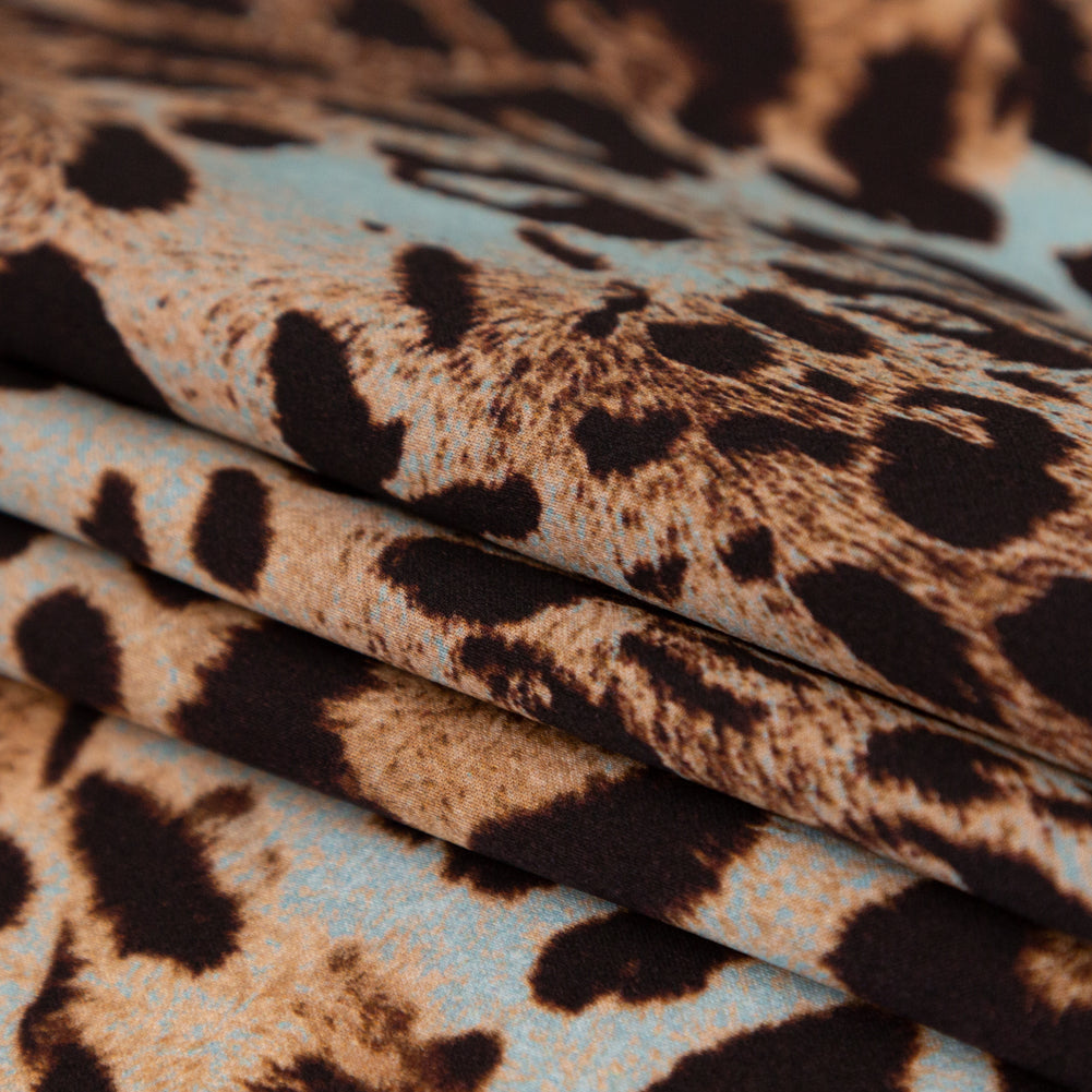 Mood Exclusive Italian Aqua and Brown Jaguar Digitally Printed Silk Charmeuse