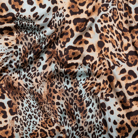 Mood Exclusive Italian Aqua and Brown Jaguar Digitally Printed Silk Charmeuse
