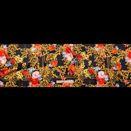 Mood Exclusive Italian Black, Faded Rose and Harvest Gold Ornate Floral Digitally Printed Silk Charmeuse