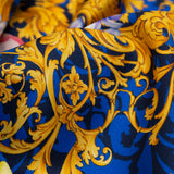 Mood Exclusive Italian Blue, Red and Gold Ornate Floral Digitally Printed Silk Charmeuse