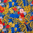Mood Exclusive Italian Blue, Red and Gold Ornate Floral Digitally Printed Silk Charmeuse