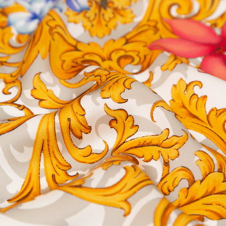 Mood Exclusive Italian White, Blush and Gold Ornate Floral Digitally Printed Silk Charmeuse