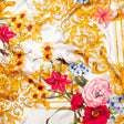Mood Exclusive Italian White, Blush and Gold Ornate Floral Digitally Printed Silk Charmeuse
