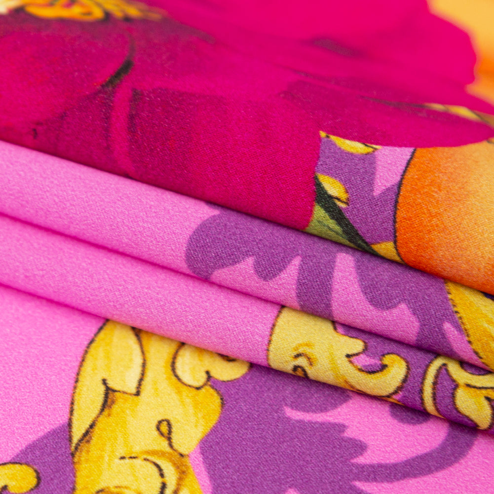 Mood Exclusive Italian Pink and Gold Ornate Floral Digitally Printed Silk Charmeuse