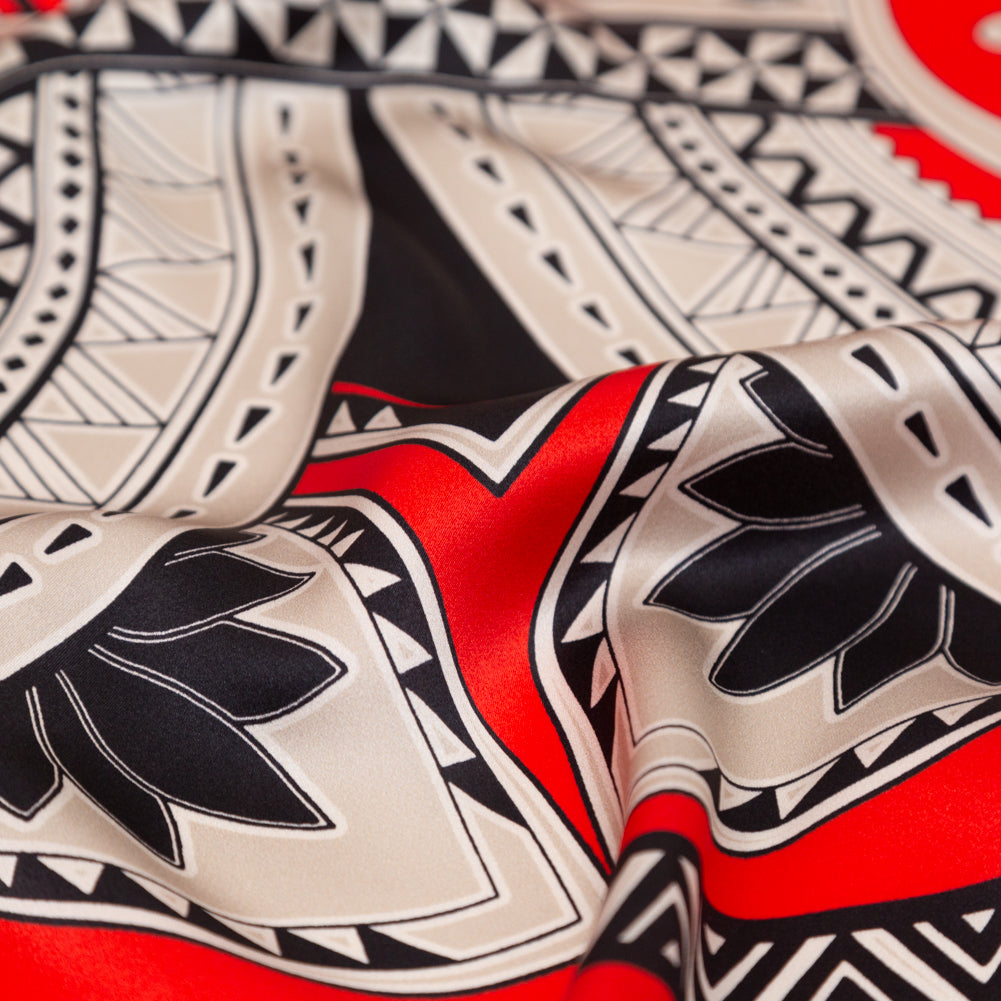 Mood Exclusive Italian Red and Black Large-Scale Digitally Printed Silk Charmeuse Panel