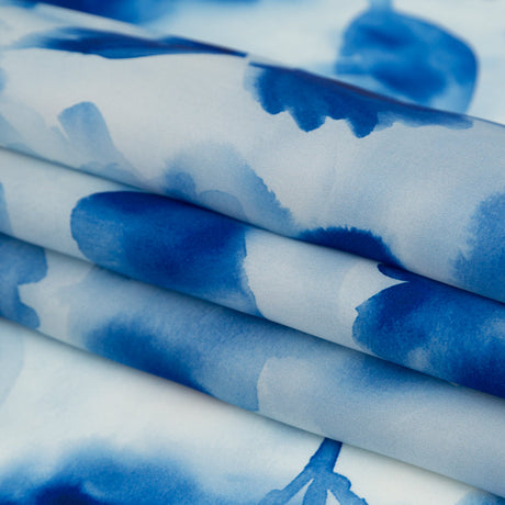 Mood Exclusive Italian Classic and Pearl Blue Abstract Floral Silk Organza