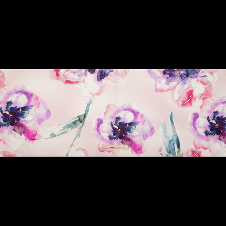 Mood Exclusive Italian Barely Pink and Red Violet Watercolor Floral Silk Organza