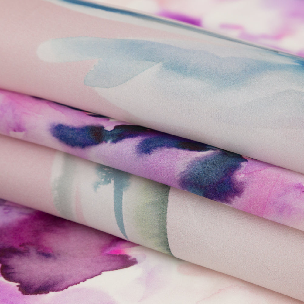 Mood Exclusive Italian Barely Pink and Red Violet Watercolor Floral Silk Organza