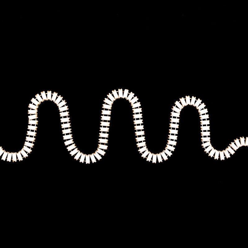 Italian White and Gold Baguette Chain Trim - 0.25"